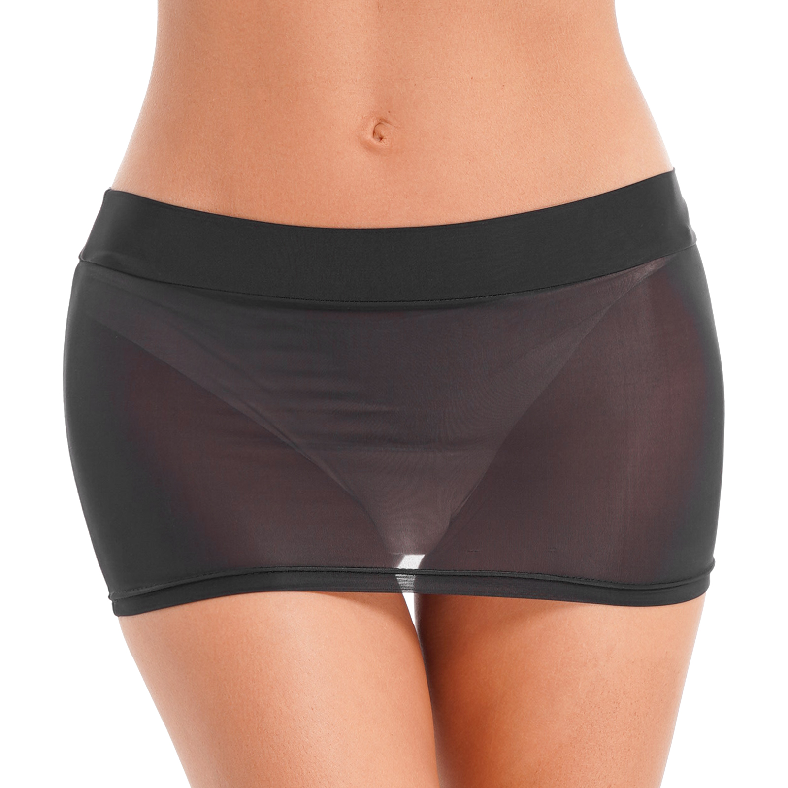 Minifalda semitransparente para mujer, ropa de playa Sexy, lencería, bloque de Color sólido/falda de tubo de tiro bajo