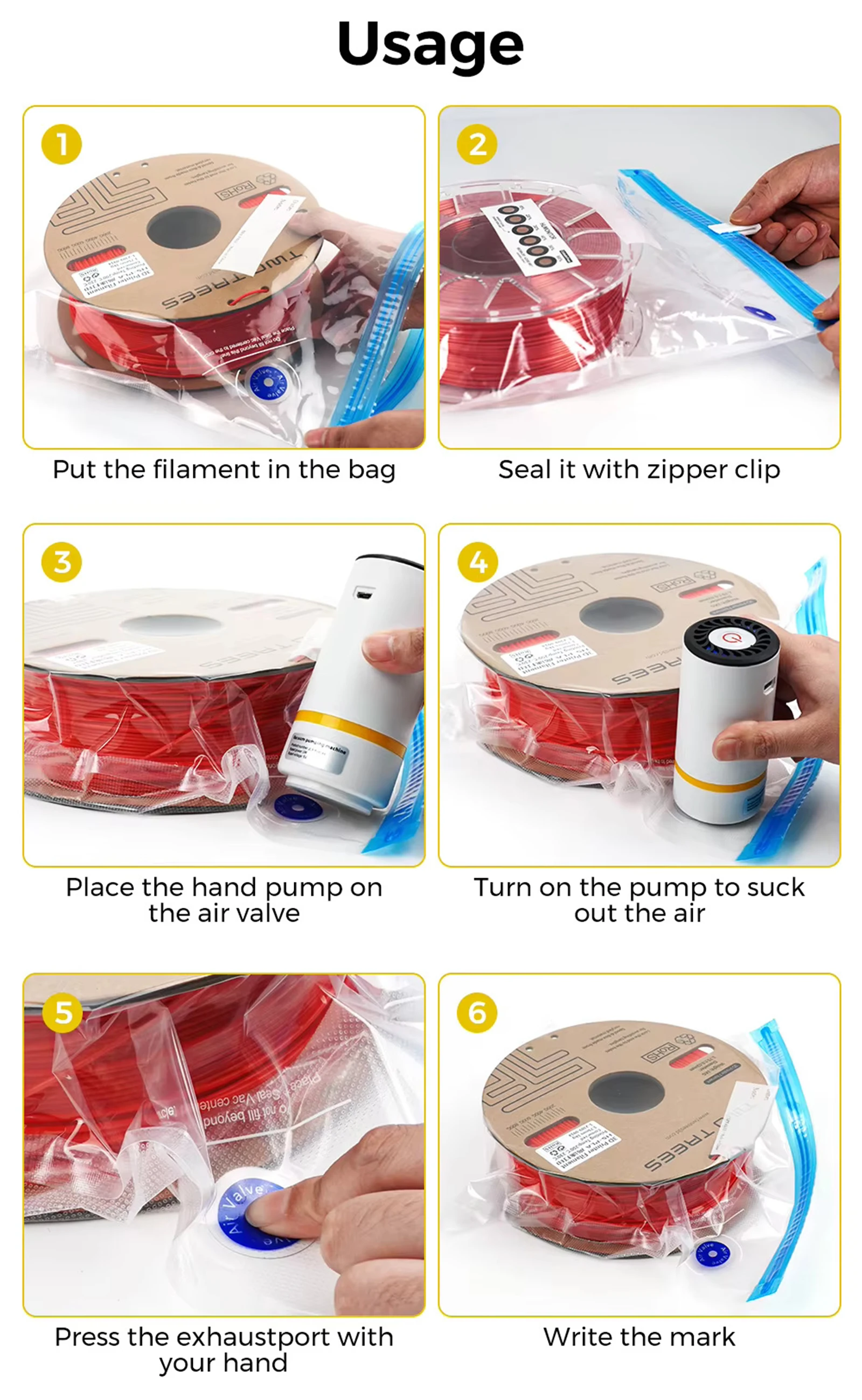 10-30 กระเป๋า Filament เก็บถุงสูญญากาศ 3D เครื่องพิมพ์ PLA/ABS/TPU Filament เครื่องเป่า Safekeeping ความชื้นสําหรับ 3D ชิ้นส่วนเครื่องพิมพ์