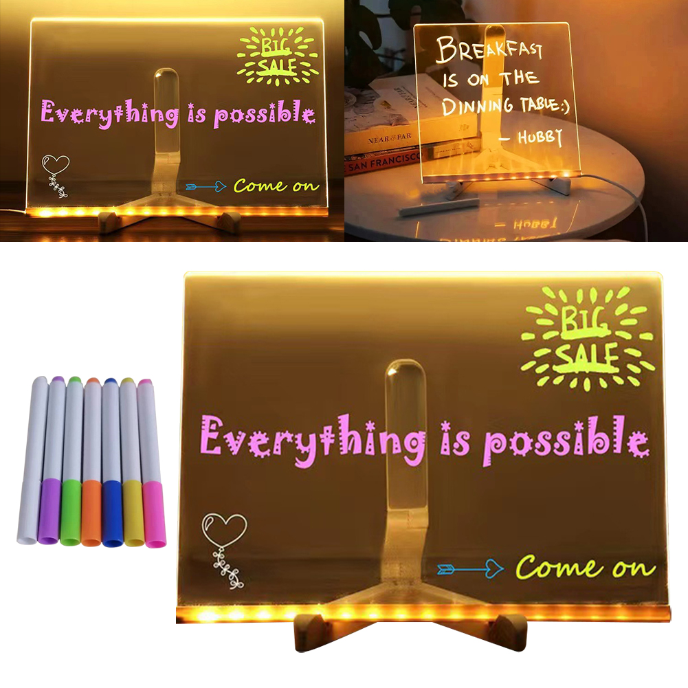 LED Note Night Light Board With Colorful 7 Pens DIY Acrylic Message Board Children‘s Drawing Board For Kids Birthday Gifts