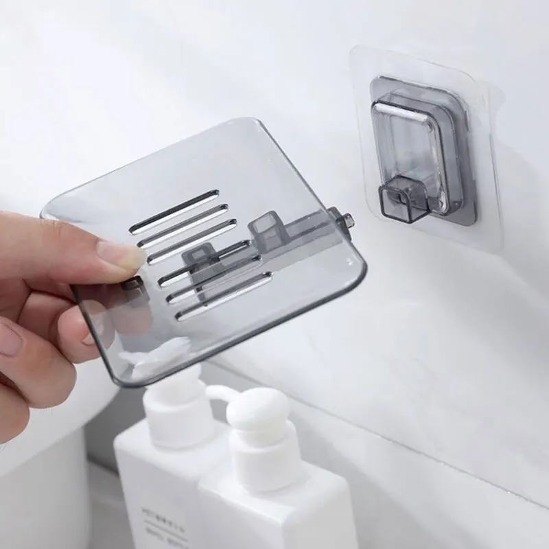 2 Stück transparente, nahtlose Seifenschale, an der Wand montierte Kristall-Seifenschale, porenfreies Seifenregal, Seifenregal zum Abfluss