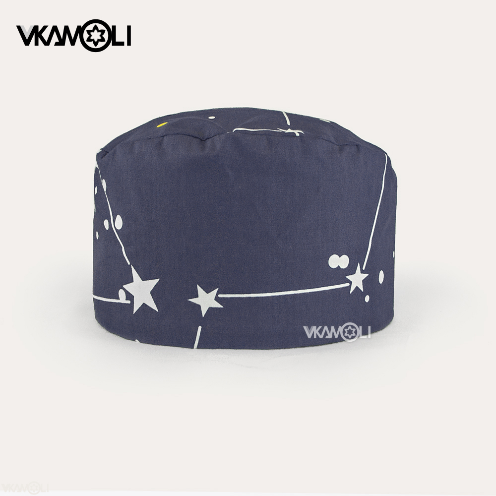 Venta al por mayor, gorro quirúrgico con estampado de estrellas grises, gorros de algodón para enfermeras, accesorios médicos para mujeres