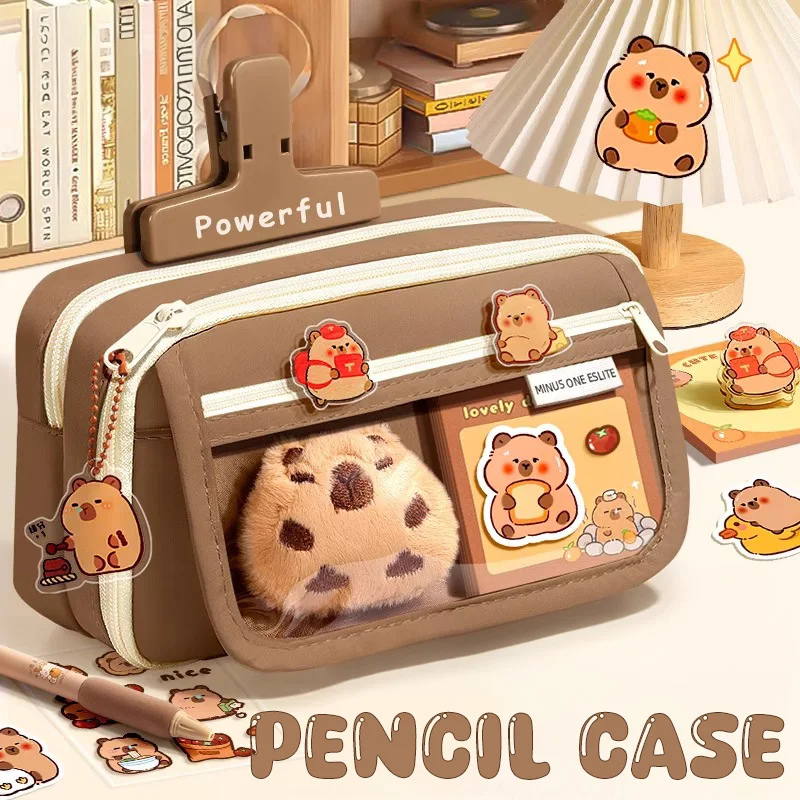 Estuches de lápices Kawaii de gran capacidad para bolso escolar, caja con 3 compartimentos, suministros, Kit para niña y niño, bonitas cremalleras de papelería