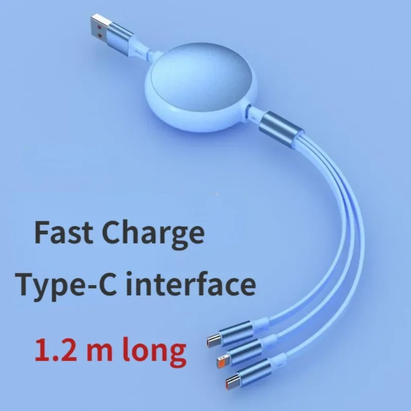 6A 100W 3 in 1 Fast USB Cable for Huawei/Honor Retractable Portable 3 in 1 Micro USB Type C Charger Cable For iPhone Samsung