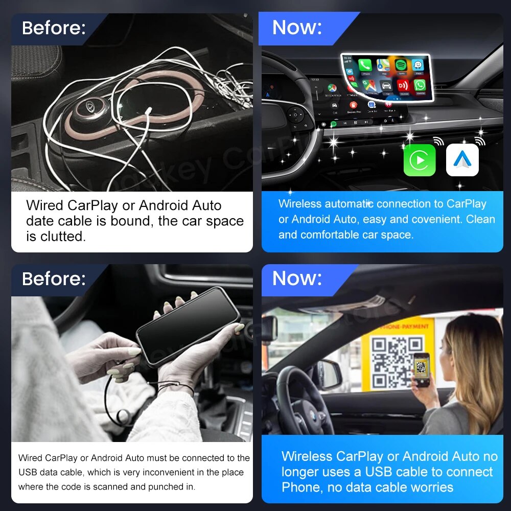 CarlinKit 5.0 Adattatore wireless CarPlay Android Auto Adattatore per auto wireless 3 in 1 per Mazda Toyotal Peugeot Volvo Kia Spotify