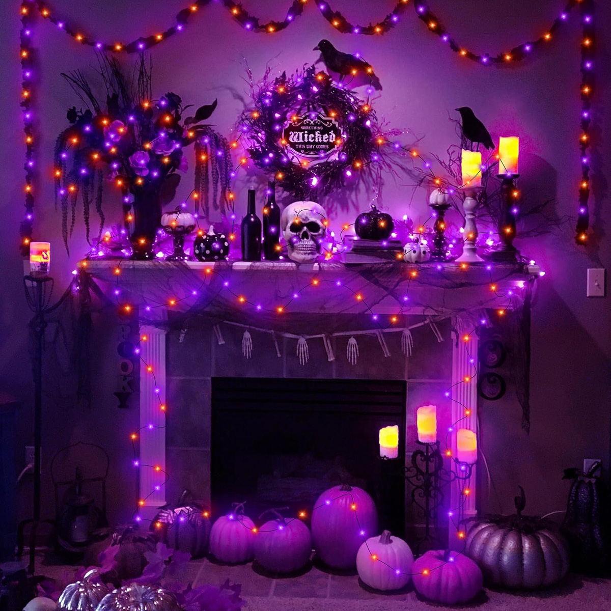 5M-20M LED Purple Orange String Light Outdoor Battery Powered Halloween Fairy Lights For Christmas Party Garden Halloween Decor