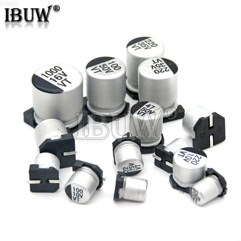 10 Uds SMD condensador electrolítico de aluminio 6,3 V 10V 16V 25V 35V 50V 1UF 2,2UF 4,7UF 10UF 47UF 100UF 220UF 330UF 470UF 680UF