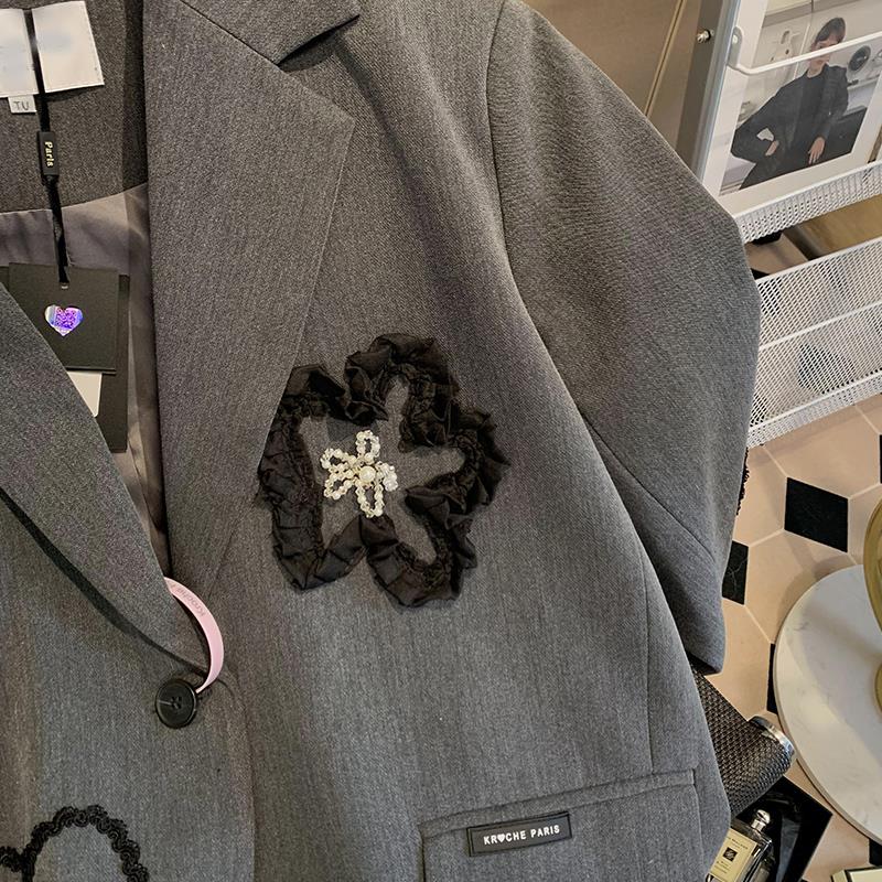 Marynarki damskie trójwymiarowy haft w kwiaty Casual Temperament koreańska moda luźny krój unikalne płaszcze jesień kobieta Y2k