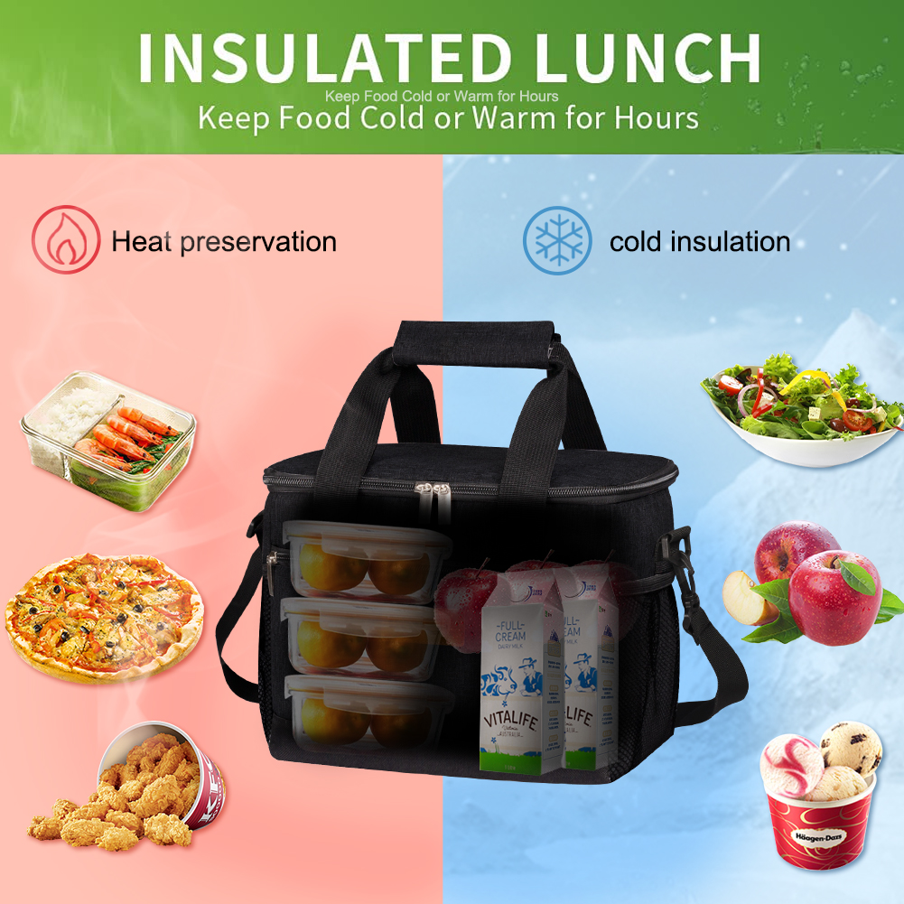 1Pcs Black Insulated Lunch Box Bag Insulation Ice Pack Student Portable Dinner Picnic Food Hand-held with Storage Handbag