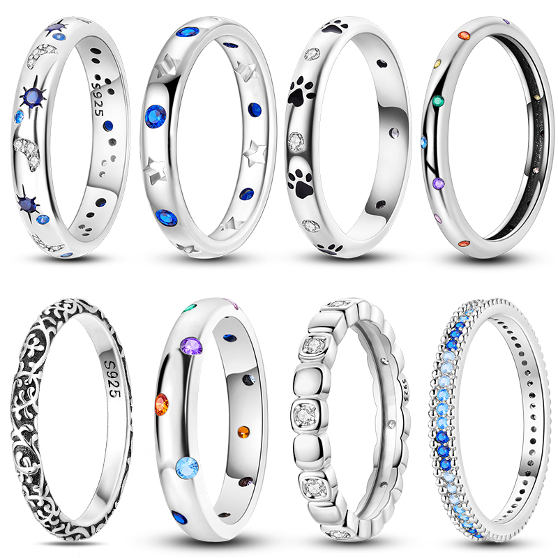 Ringen 925 zilveren ster maan kleurrijke sprankelende zirkoon eenvoudige ringen voor vrouwen prachtige bruiloft verloving verjaardag sieraden geschenken