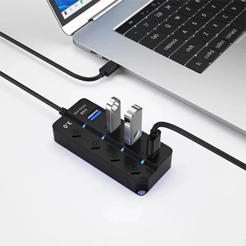 Hub USB 2.0 4-en-1, Ré partiteur USB 3,0, Adaptateur Multi port, Interrupteur d'alimentation Indé pendant, Rallo nge de c? ble de 3