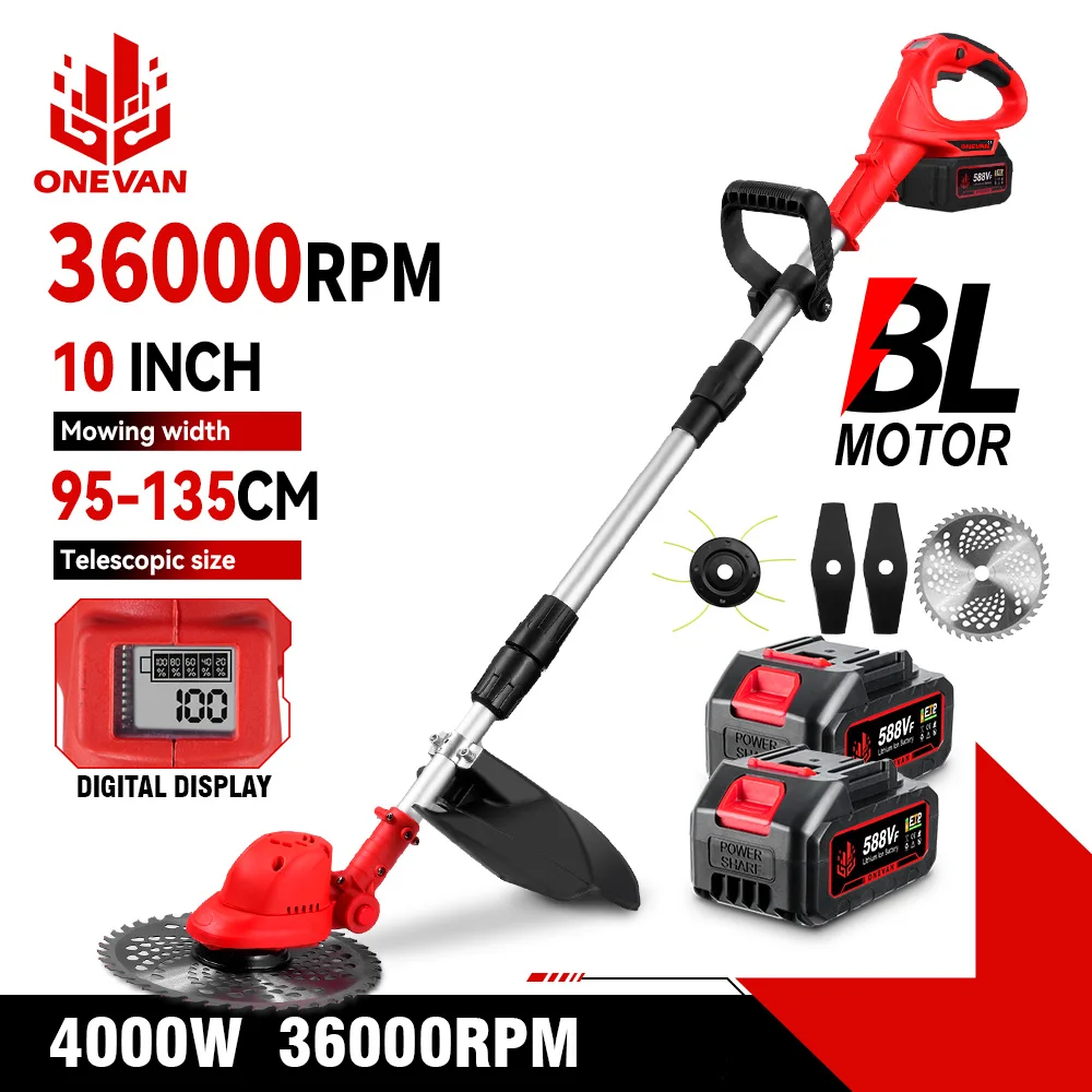 ONEVAN 10-дюймовая бесщеточная электрическая газонокосилка 36000 об/мин, аккумуляторный триммер для травы, садовый электроинструмент для Makita, 18 В, аккумуляторный штифт