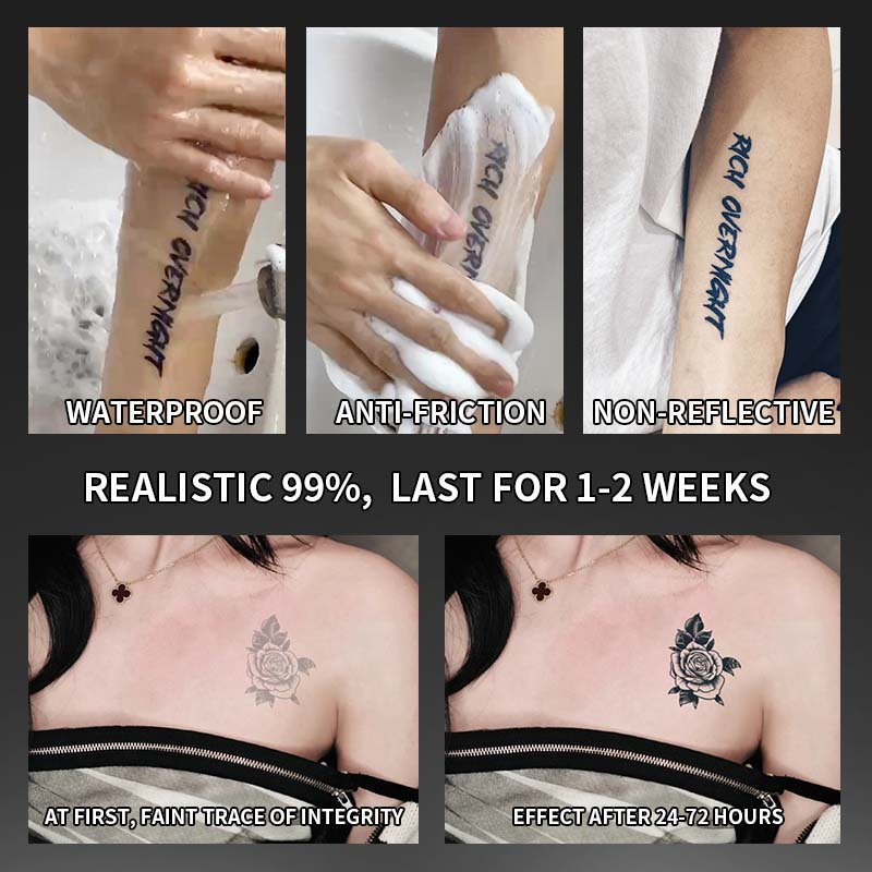 1 pegatinas de tatuaje temporal impermeables de color rosa, resistentes al agua de larga duración para una a dos semanas, adecuadas para pecho, brazo, pierna.