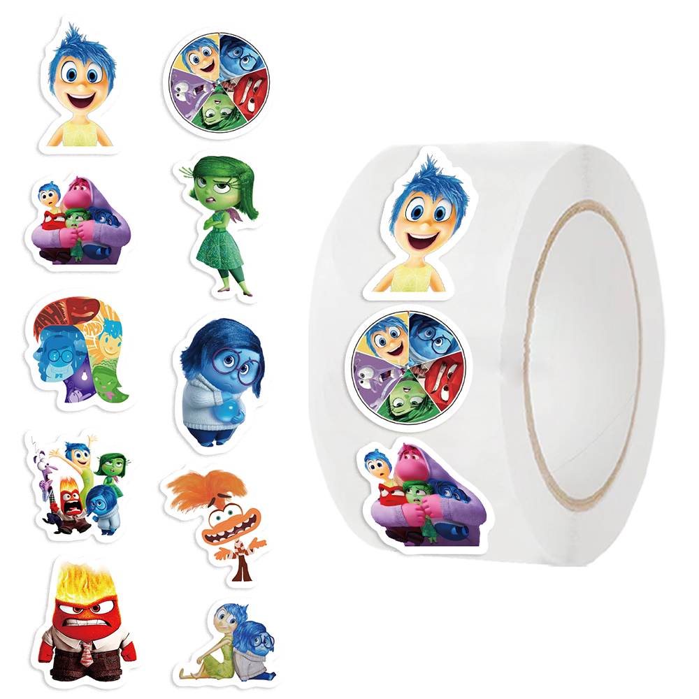 500 stuks/rol Disney Inside Out Anime Stickers, Roll Vinyl Stickers voor laptop, bumper, skateboard, waterflessen, computer