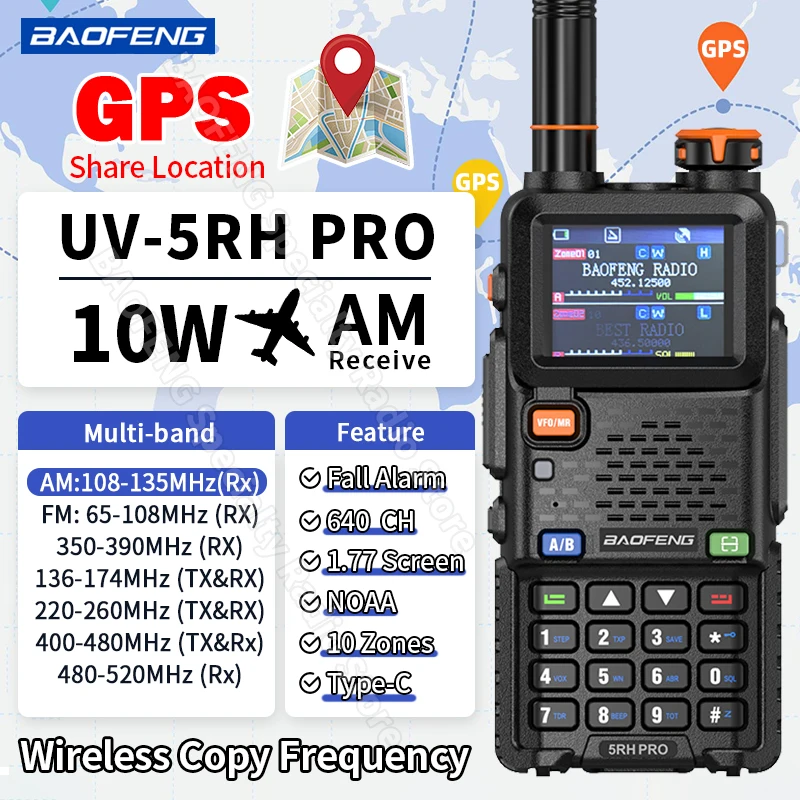 Baofeng UV-5RH Pro Walkie Talkie GPS multibanda sin cables copia frecuencia Ham bidireccional actualización de largo alcance UV-5RH Radio de comunicación