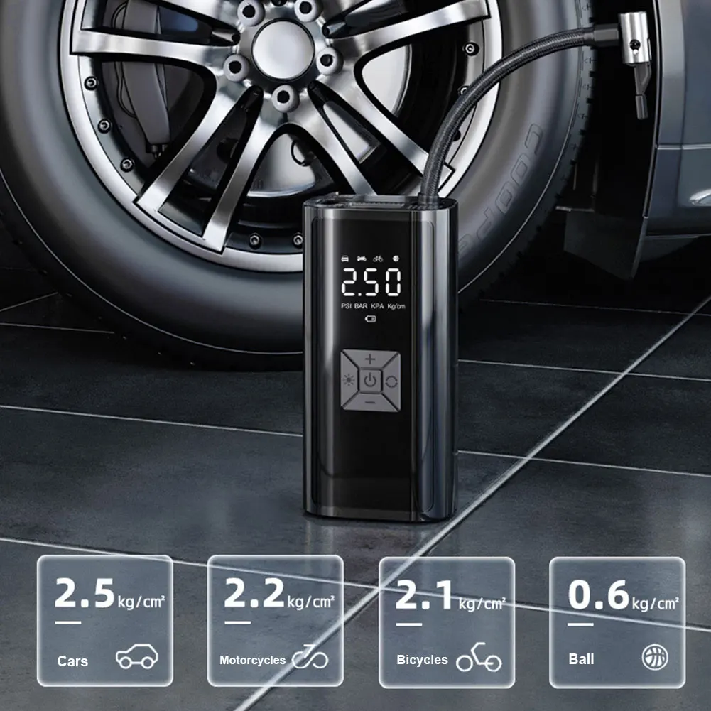 Bomba de aire Digital con luz LED, Inflador de neumáticos inalámbrico, compresor de aire, medidor de presión de neumáticos portátil, pantalla LCD, 150PSI, 120W