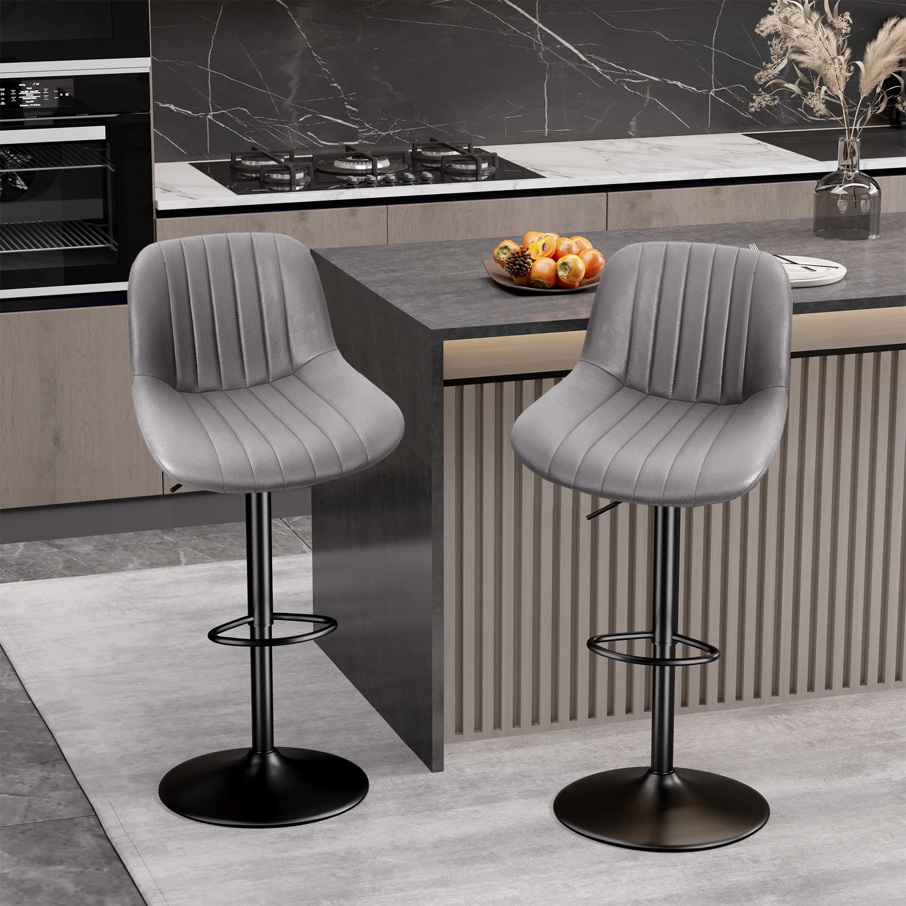 Bar Stool 2-Piece Set, Adjustable Modern Rotating Bar Stool with Backrest, Counter High Performance Fabric Island Chair