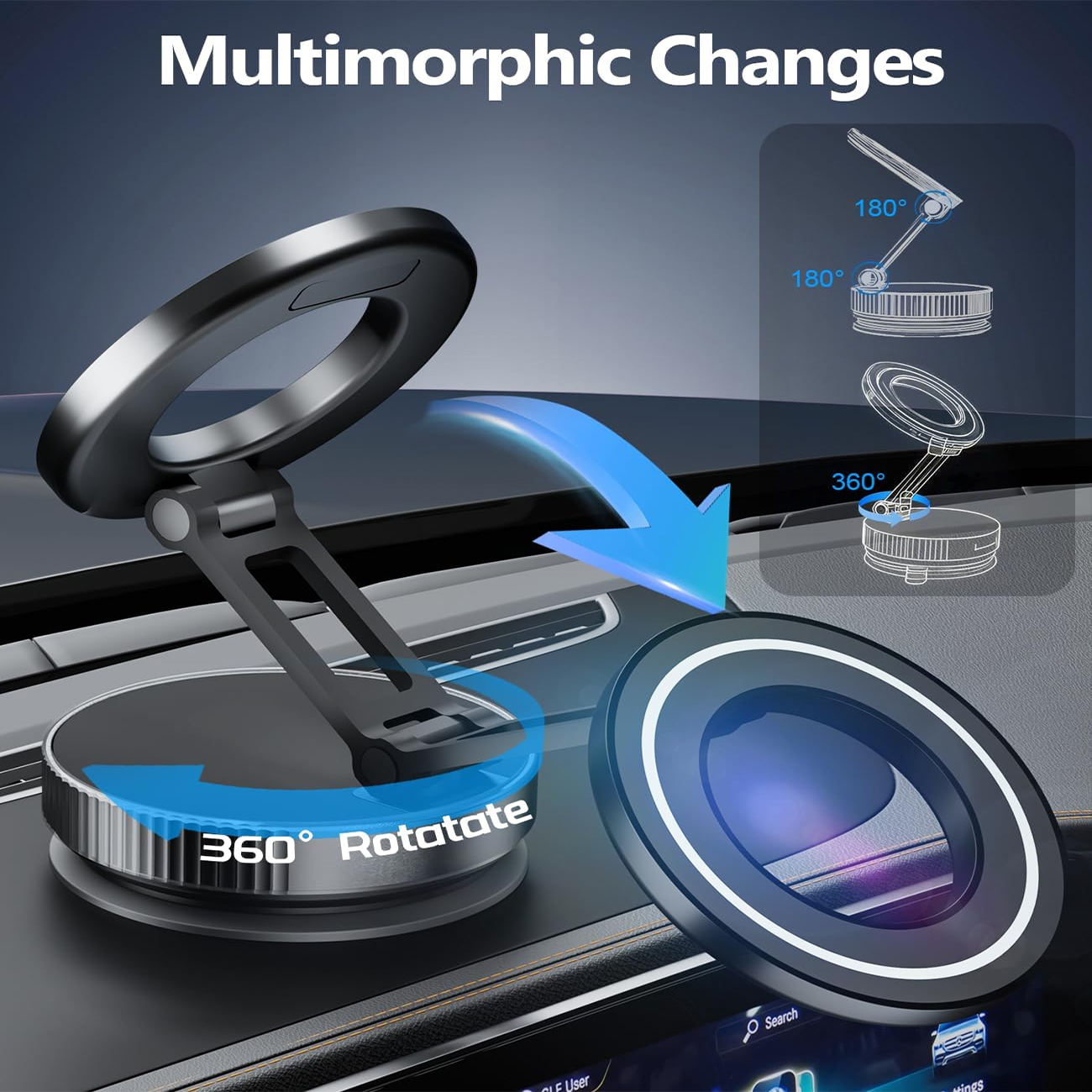 Supersterke N52 magnetische telefoonhouder, geüpgraded ABS, 360° °   Draaibaar en opvouwbaar ontwerp, met vacuümzuignap - Perfect fo
