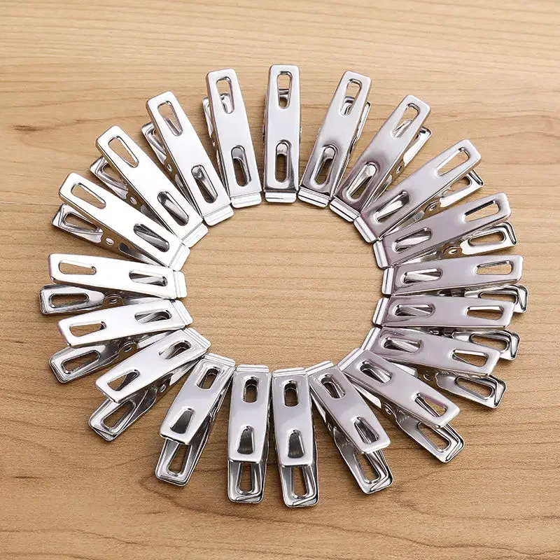 Mollette da bucato in acciaio inossidabile da 20 pezzi, clip sigillanti da cucina, clip antivento in metallo resistente per calzini, organizzatori di documenti