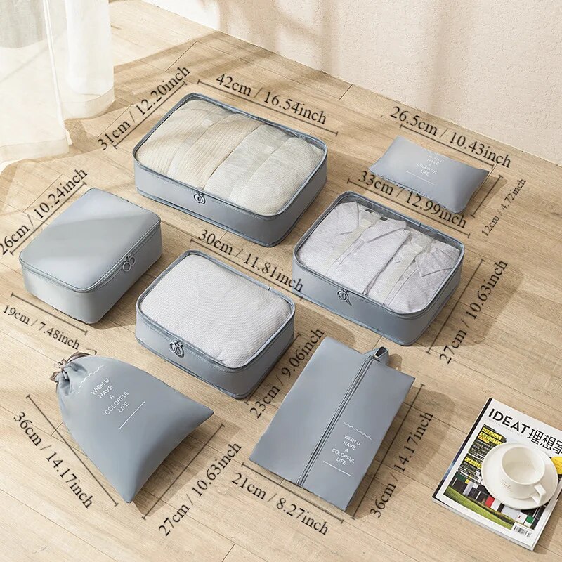 7 pçs/set saco de armazenamento de viagem saco de armazenamento de bagagem conjunto roupas mala roupas roupa interior esperando para produção acabamento embalagem