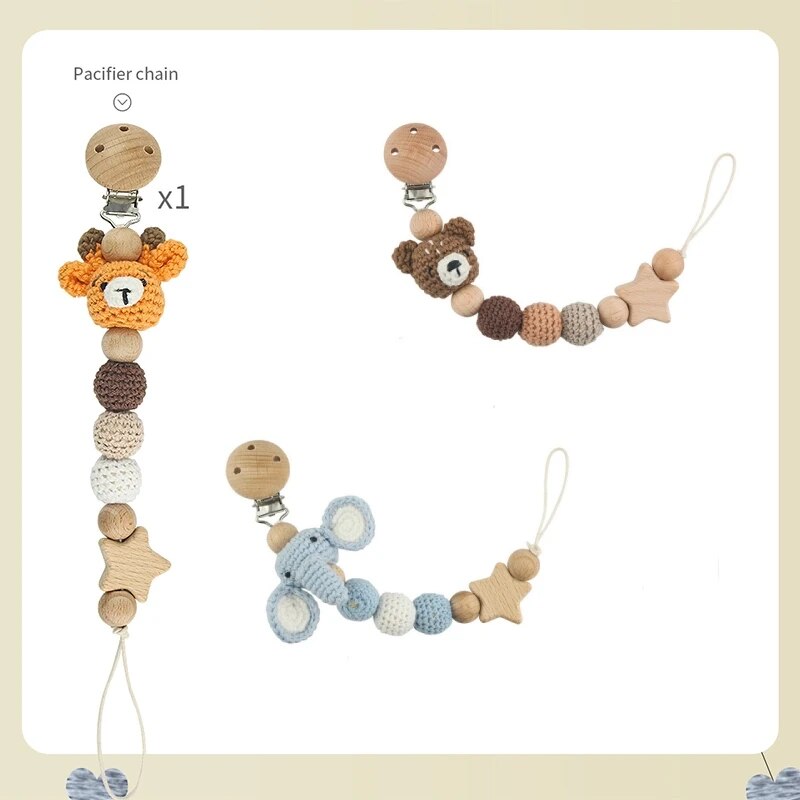 Baby Pacifier คลิปโครเชต์เด็ก Pacifier CHAIN Baby Teething กาว DIY การ์ตูนสัตว์ Pacifier CHAIN PROOF รถเข็นเด็กจี้