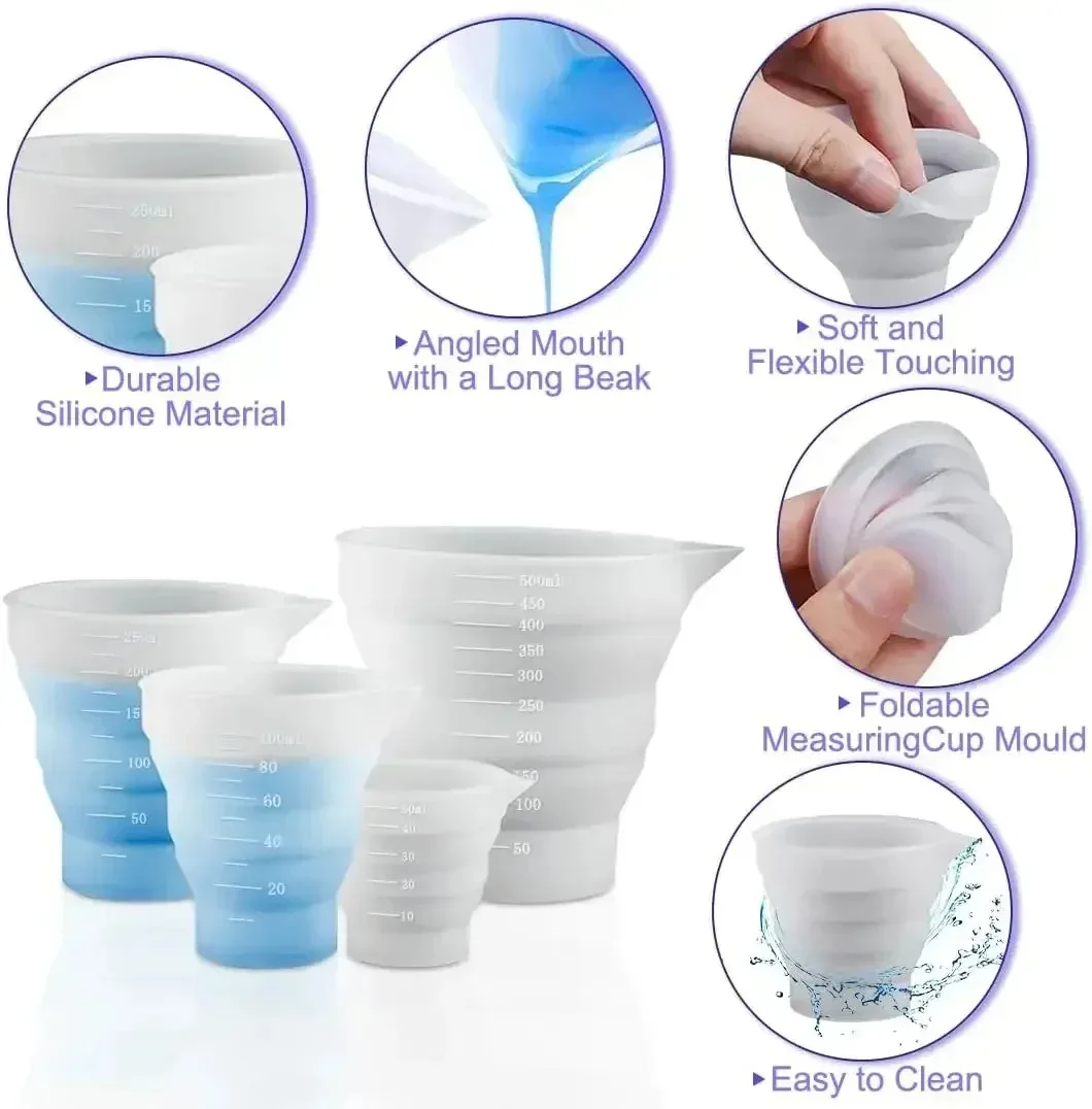 50-500ml ซิลิโคนถ้วยตวง Multi-spec แบบพกพาคอนเทนเนอร์ซิลิโคนผสมถ้วยสําหรับ DIY อีพ็อกซี่เรซิ่นเครื่องประดับ H