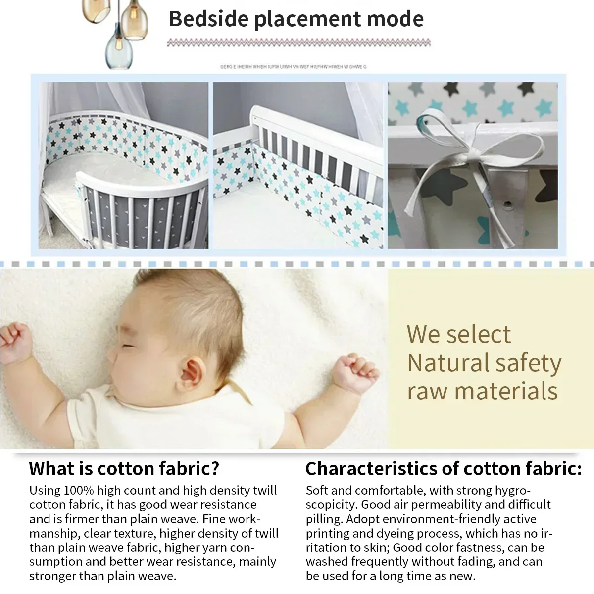 Paraurti per lettino Cuscino anticaduta in cotone per neonato Culla monopezzo intorno alla protezione Protezione per neonato Biancheria da letto per asilo nido 200 * 30 cm