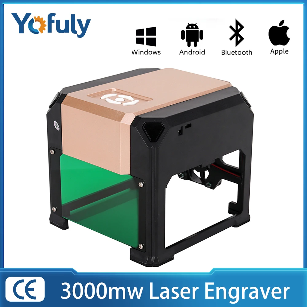 Mini Gravador a Laser com Bluetooth Sem Fio, Máquina de Gravura CNC, Impressora Desktop, Plástico, Carpintaria, 3000mW
