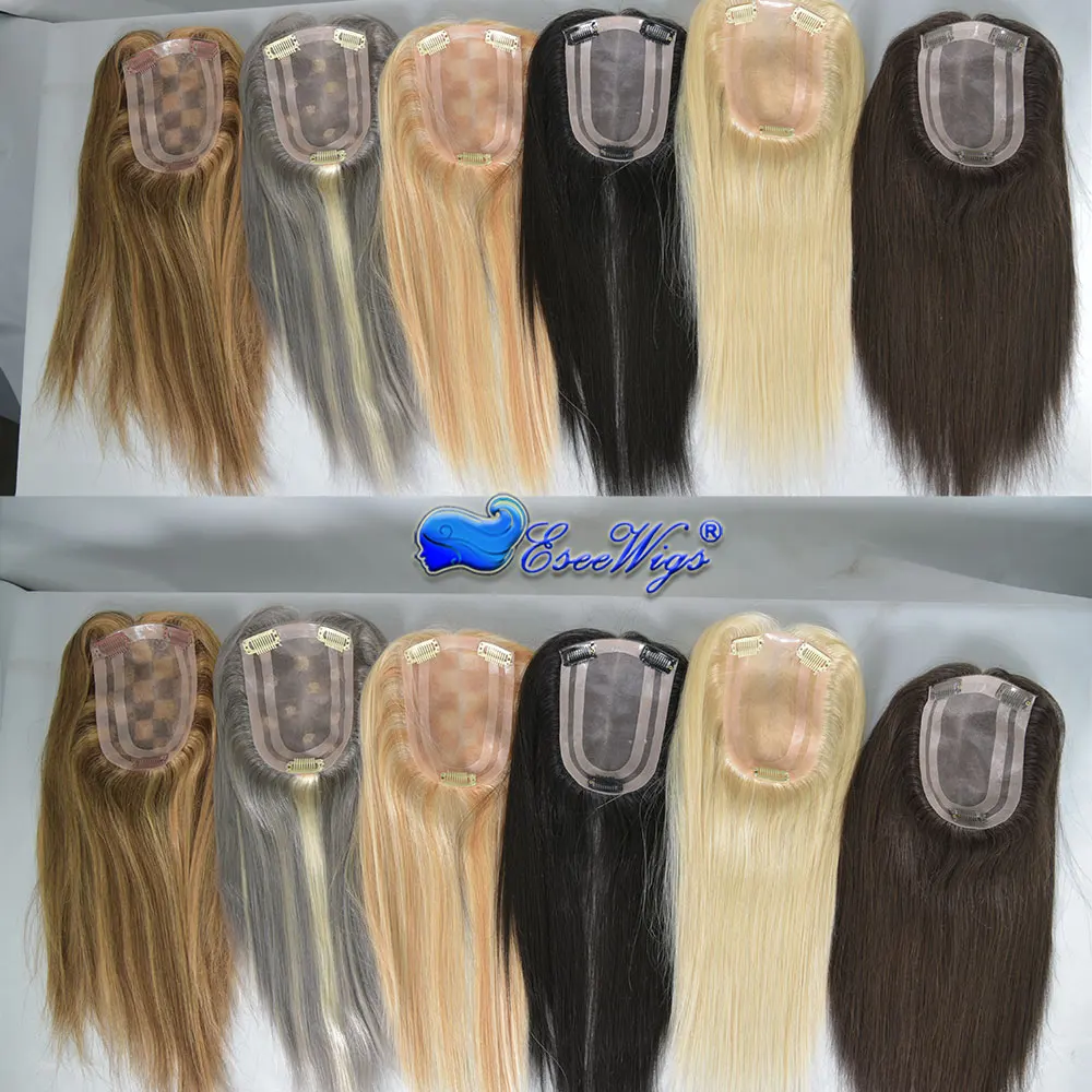 MONO ลูกไม้ Toppers ผมสําหรับผู้หญิง 4x6 TOP ผมชิ้น 100% มนุษย์ผมสีน้ําตาลสีคลิปในส่วนขยายไม่มี Bangs