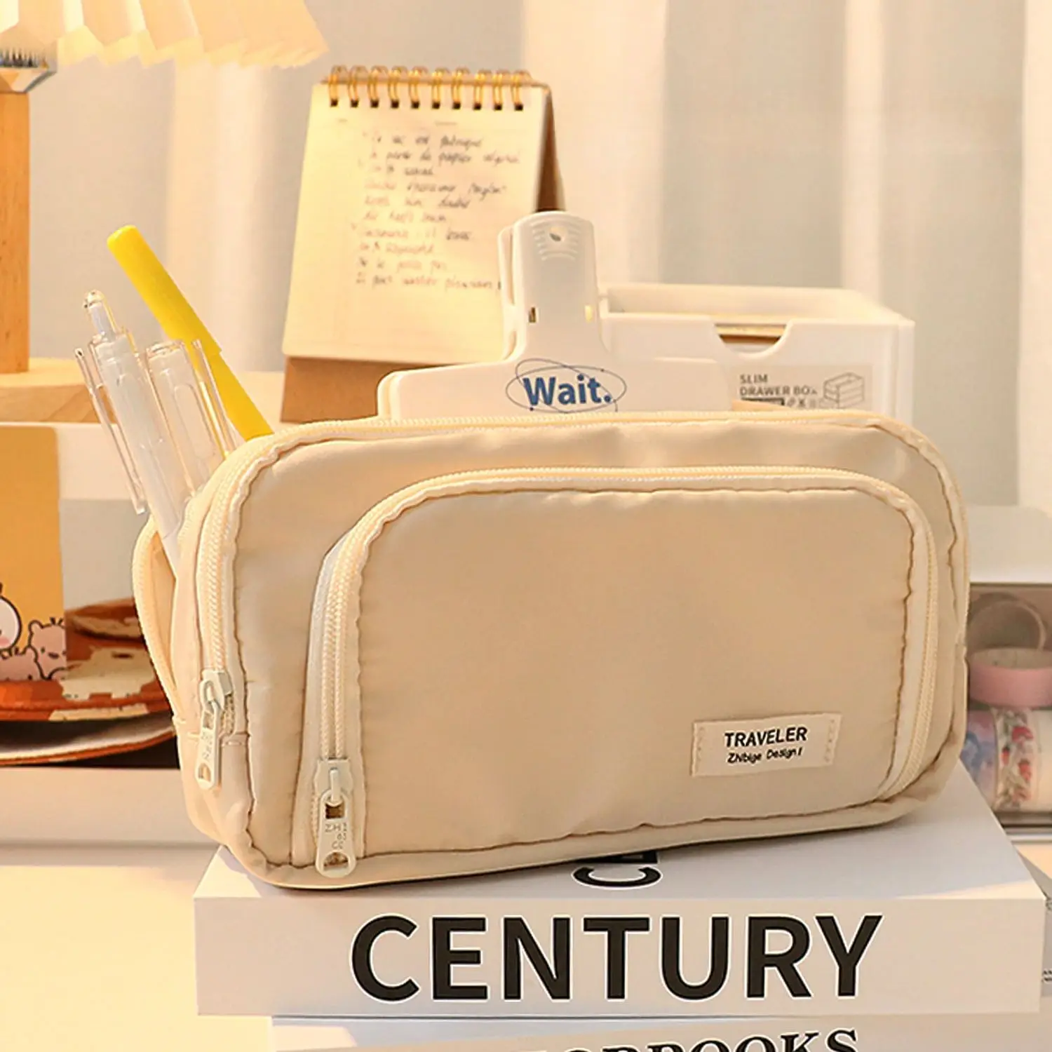 Three Layer Windowed Pencil Case with Multiple Compartments Large Capacity and Multifunctional Pencil Case Storage Bag