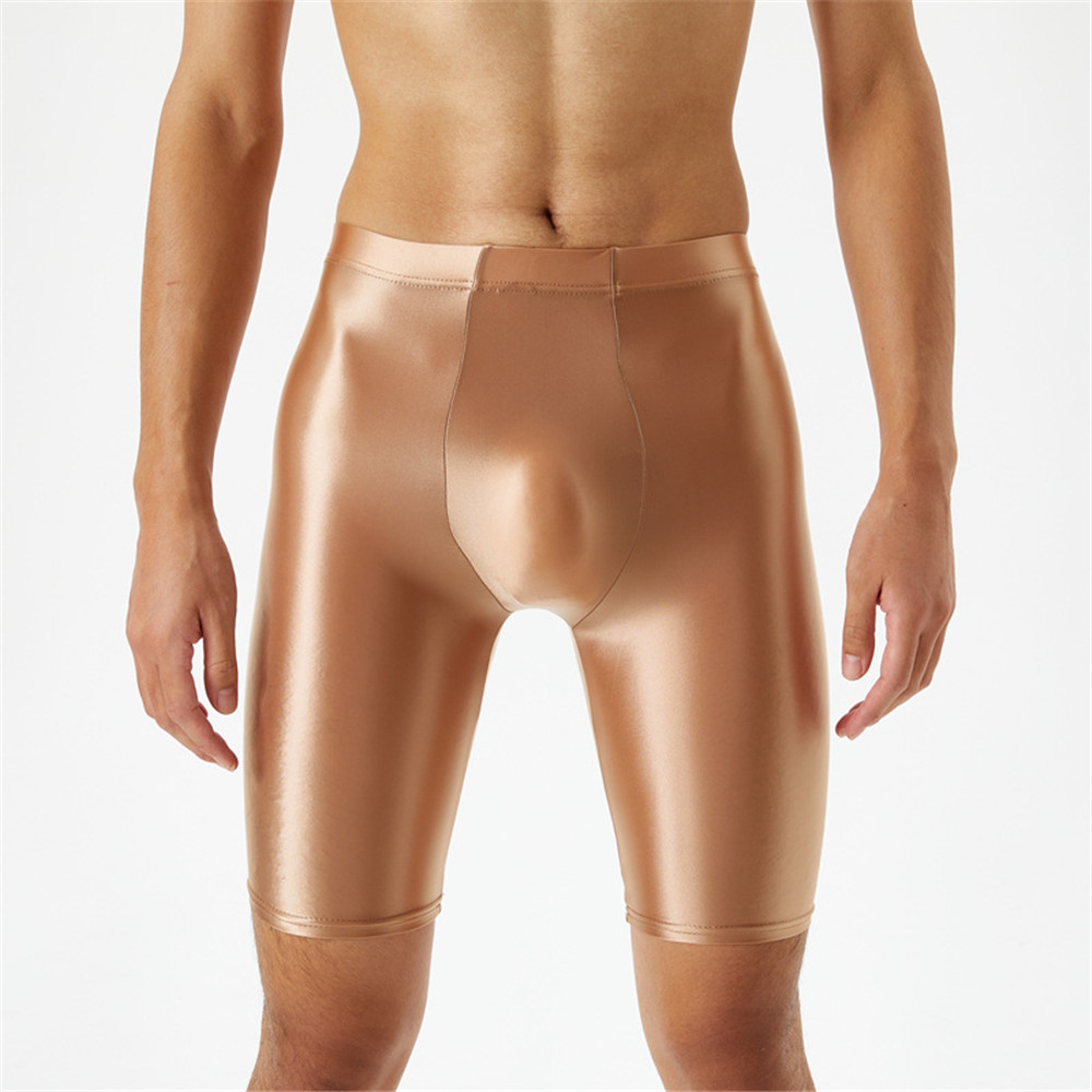 Männer Öl Glänzende Shorts gym Shapewear Eis Seide Hohe Elastische Sexy Boxer Enge Form U Beutel Mantel Mann Shorts Glatte Candy Farbe