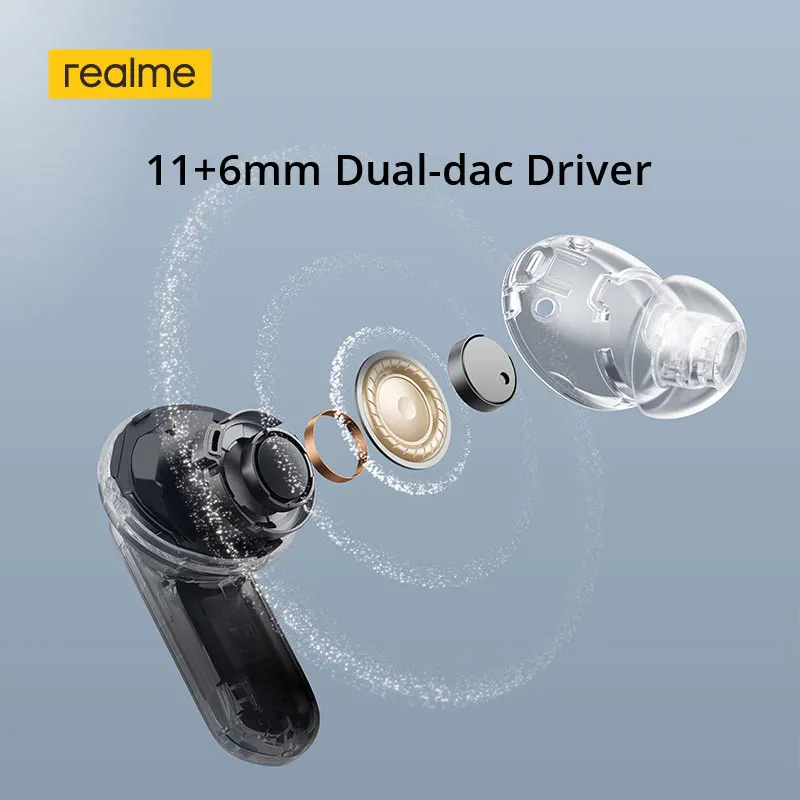 Realme Buds Air 7 Pro TWS Наушники AI Live Translator 53 дБ Шумоподавление 3D Пространственный эффект 11 + 6 мм Драйвер Dual-dac LHDC 5.0