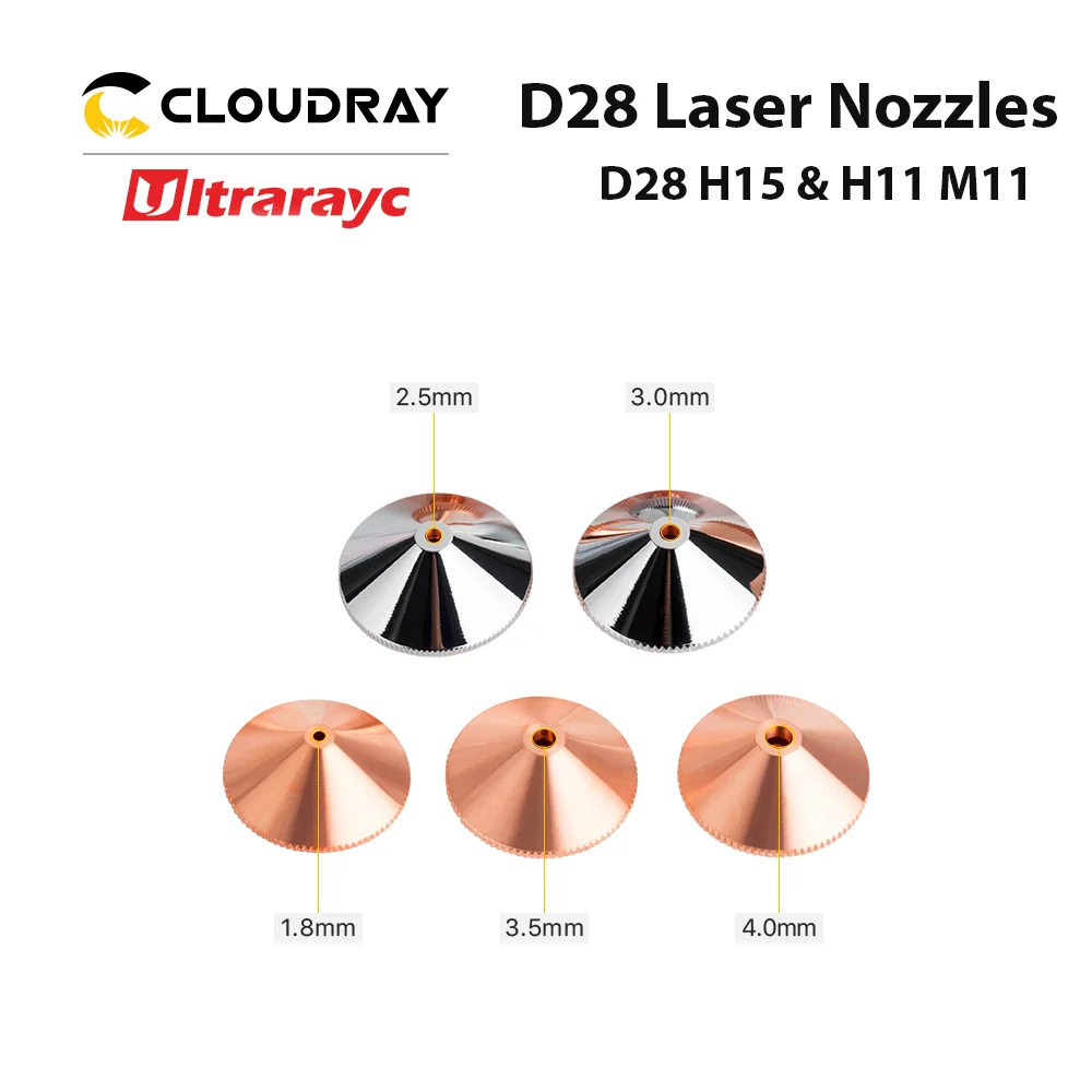 Ultrarayc Đầu Cắt Laser Vòi Phun Đơn Đôi Chrome Mạ Lớp D28 Cỡ Nòng 0.8-6.0Mm Cho Precitec WSX sợi Đầu Cắt