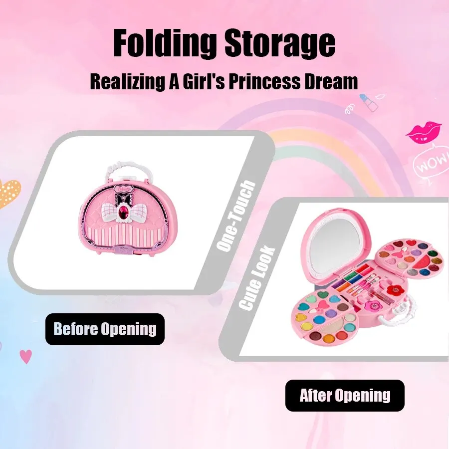 เด็กความงามของเล่นแต่งหน้าชุดถุงเล็กๆล้างทําความสะอาดได้ Pretend Play เครื่องสําอางค์ชุดของเล่นกระจกปลอดสารพิษและปลอดภัยของขวัญวันเกิดสาว