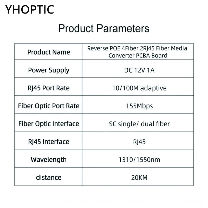 POE Fast Ethernet Fiber Switch, Optical Media Converter, SC PCBA, Para Metro Board, 10 m, 100m, 4F2E, 4F4E Output, 12V