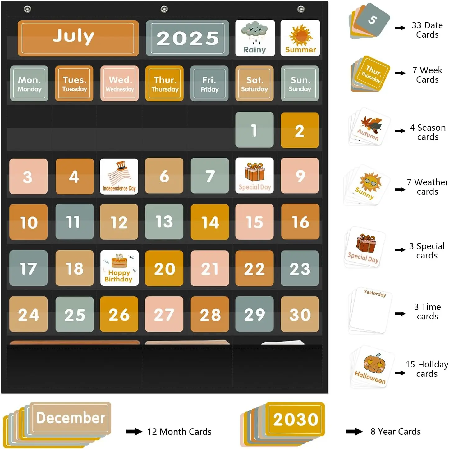 Large Boho Calendar Pocket Chart for Classroom with Cards Monthly Calendar and Weather Black Pocket Chart For Home School