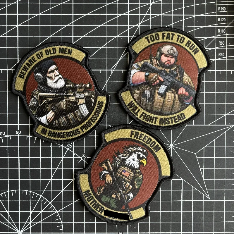 Army Soldier Tactical Patch M4 Rifleman Morale Badge Printing Patches Hook and Loop Old Man Fat Man Military Backpack Sticker