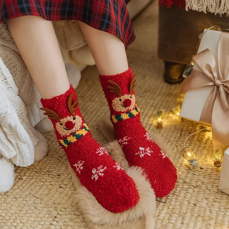 Giáng Sinh Nỉ Mặc Tất Giữa Ống Ấm Dày Tầng Giấc Ngủ Hoạt Hình Vớ