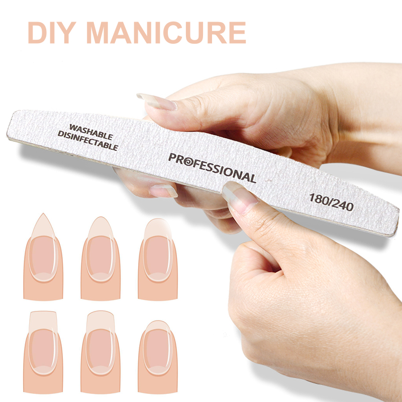 10pcs/Lot Wooden Nail Files Professional 100 180 240 Emery Board Manicure Buffer Grey Boat Double-sided Wooden Pedicure Buffers