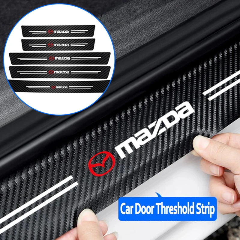 Pegatina de protección de umbral de puerta con logotipo de coche para Mazda 3, 6, CX5, 2, CX3, CX9, MX5, RX8, Axela, Demio, Atenza, MS, GJI, GH, BK, MP, CX30