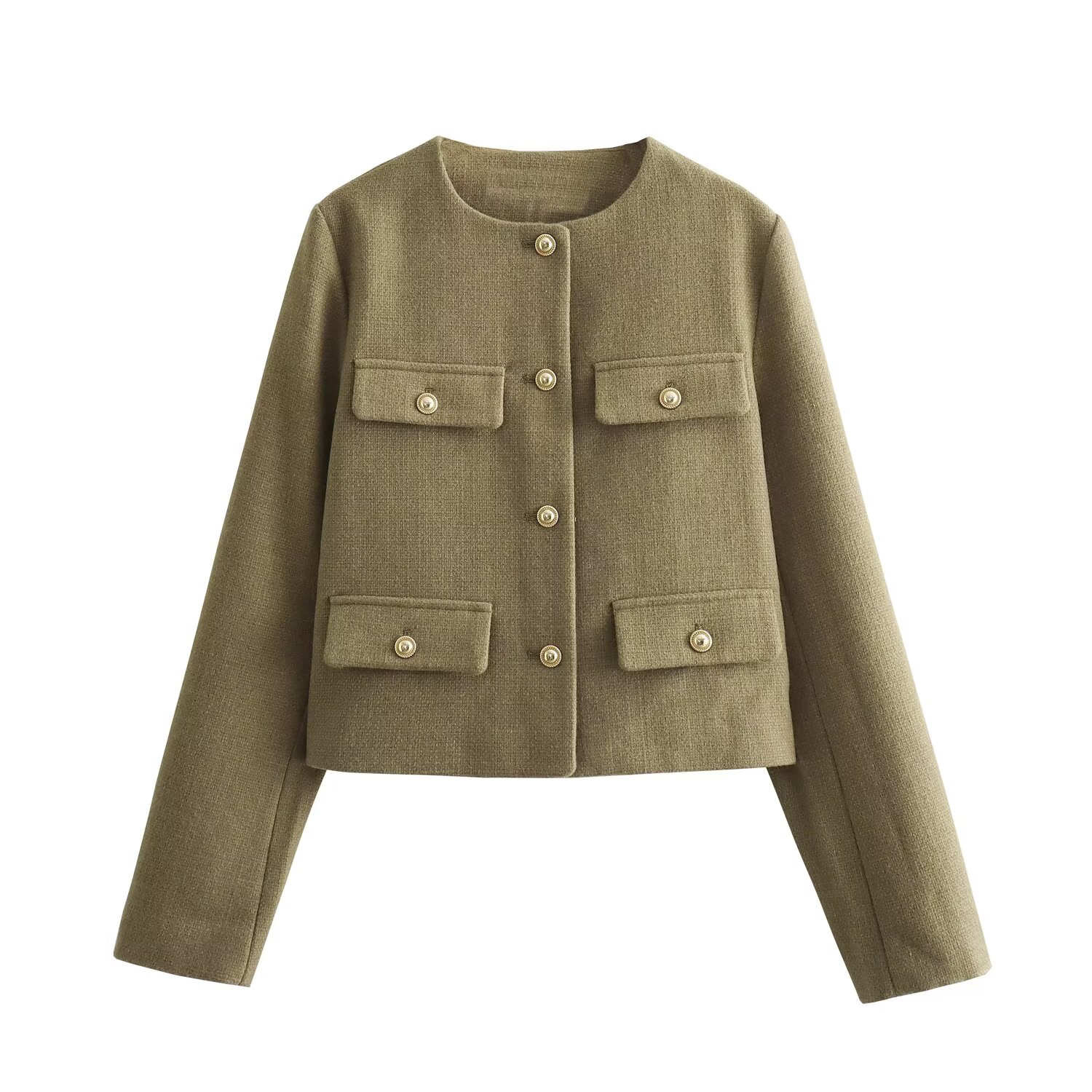 Inverno novo produto moda feminina e casual versátil em torno do pescoço flip decoração curto terno casaco
