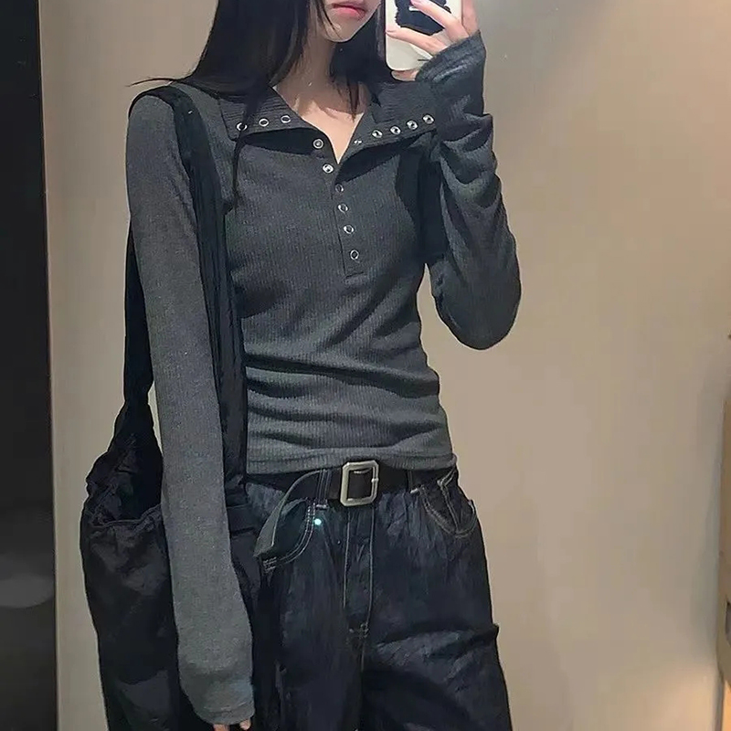 Biyaby-suéter de punto con botones para mujer, jerséis ajustados de manga larga Y2K para otoño e invierno, Tops que combinan con todo