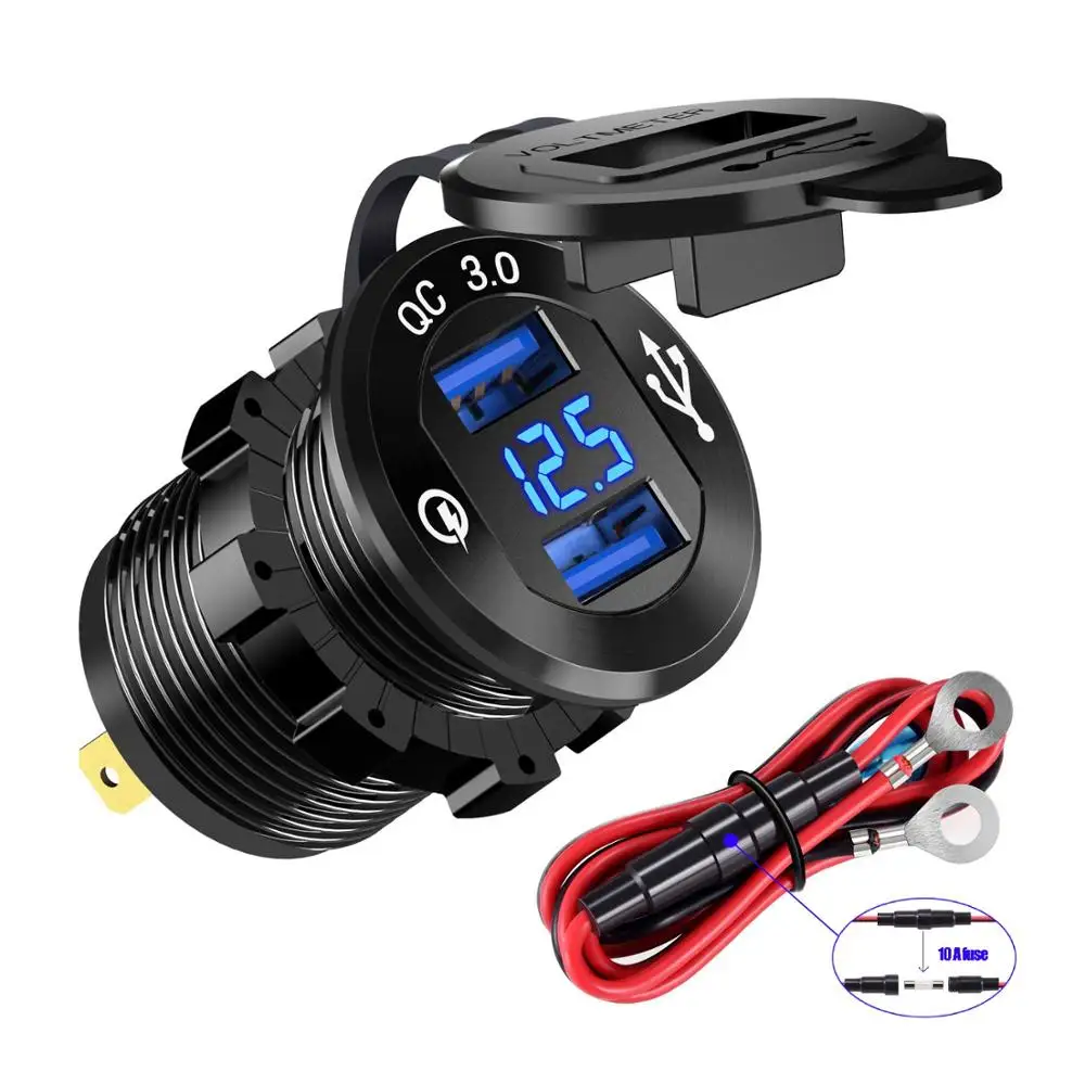 Ursuniot-cargador de coche QC3.0 de aluminio con voltímetro LED, adaptador de corriente con puertos USB duales, KIT DIY para motocicleta, barco y camión de 12V/24V
