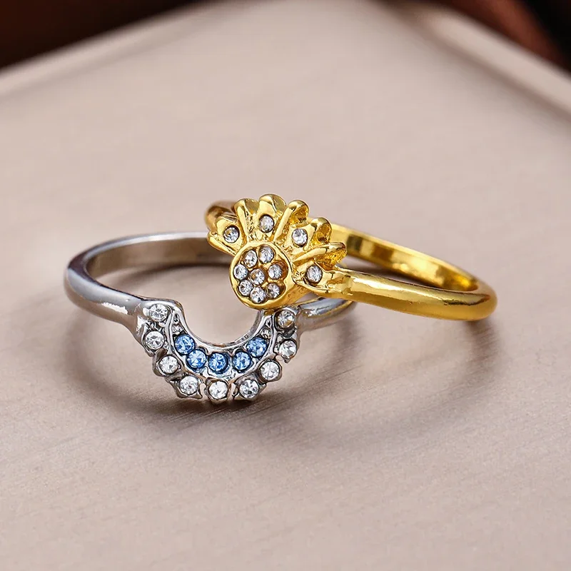 2 pz/set Coppia di Estate Anello Set Cielo Blu Scintillante Luna e Sole Anello 2023 delle Nuove Donne Impilabili Set di Dito Gioielli di Fidanzamento