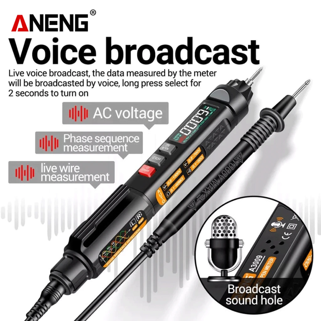 ANENG A3009 Pro ประเภทปากกามัลติมิเตอร์อัจฉริยะ Voice Broadcast ปากกาเครื่องทดสอบ Multimetro ดิจิตอล DC AC แรงดันไฟฟ้าสายเครื่องมือทดสอบ