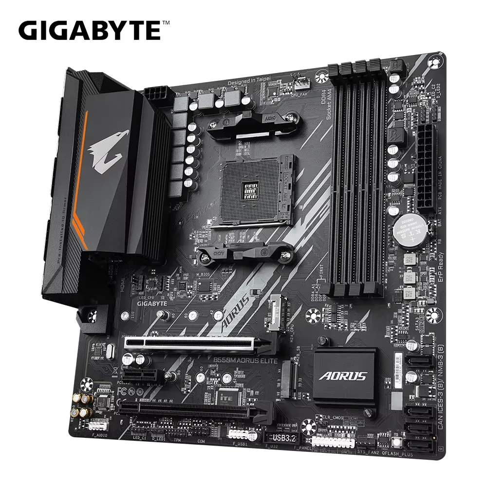 Gigabyte-B550M Aorus Elite Micro-ATX Placa-mãe AMD DDR4, B550, 128 GB, PCI - E 4.0, AM4, USB 3.2, canal duplo