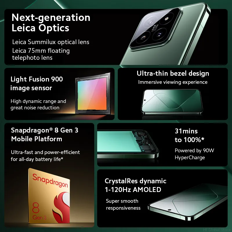 New Xiaomi 14 Smartphone Global Version RAM 12GB Snapdragon 8 Gen 3 CPU Leica Camera 50MP 6.36" AMOLED Display
