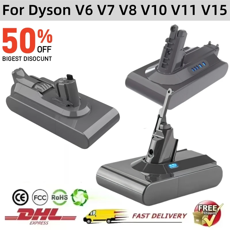 Перезаряжаемая батарея для пылесоса Dyson V6 V7 V8 V10 V11 V15 Series SV07 SV09 SV10 DC62 Absolute Fluffy Animal Pro Bateria