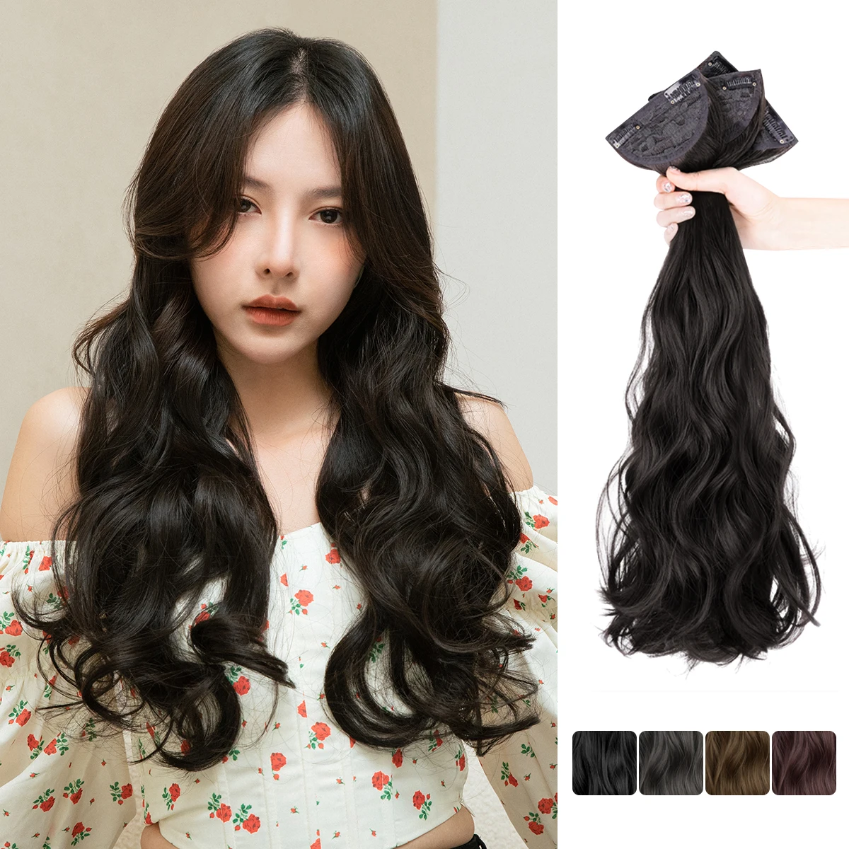 Clipe sintético em extensões de cabelo para mulheres, postiços longos ondulados, cabeça cheia, cabelos falsos naturais, grossos, 3 peças por conjunto