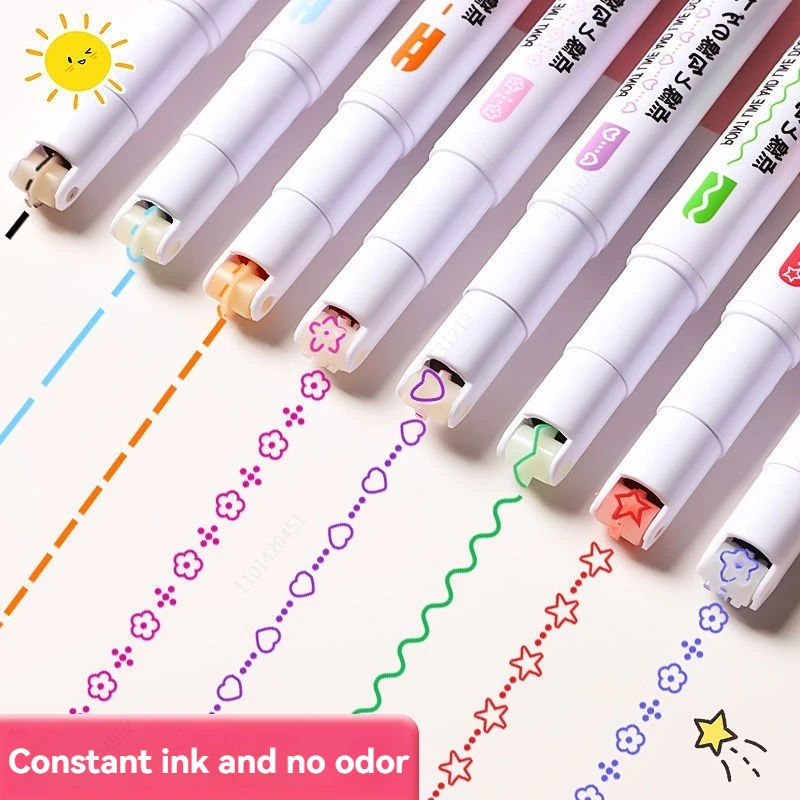 Juego de 6-24 unidades de rotulador resaltador con forma de línea de flores, marcador de delineador curvo con punta de rodillo, papelería Kawaii, suministros escolares y de oficina