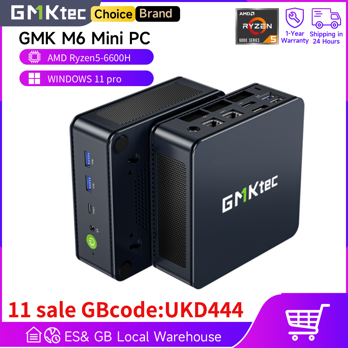 GMKtec M6 Mini PC AMD R5 6600H ordenador de 6 núcleos y 12 hilos 16GB DDR5 512GB PCIe 3,0 SSD WiFi 6 BT5.2 Mini PC ordenador de escritorio